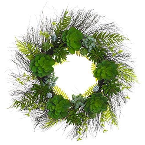 33" Succulent Garden Artificial Hanging Wreath -Green/Burgundy - CWS151-GR/BU