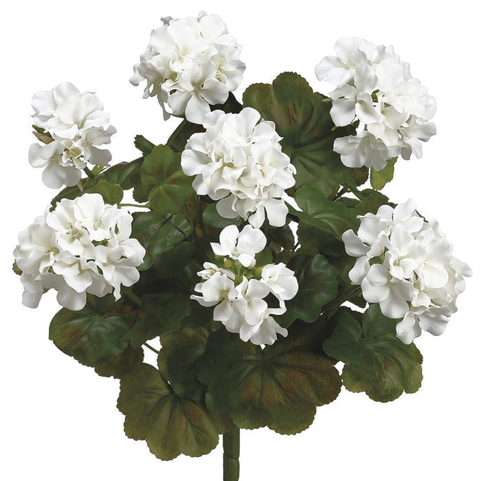 19" Outdoor Water Resistant Artificial Geranium Flower Bush -White (pack of 6) - FBG902-WH