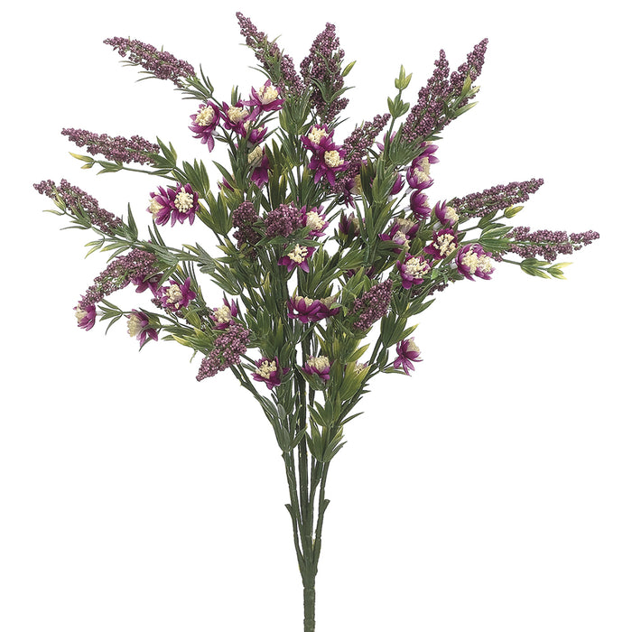 24" Heather & Wild Flower Mixed Silk Flower Bush -Purple (pack of 12) - FBH197-PU