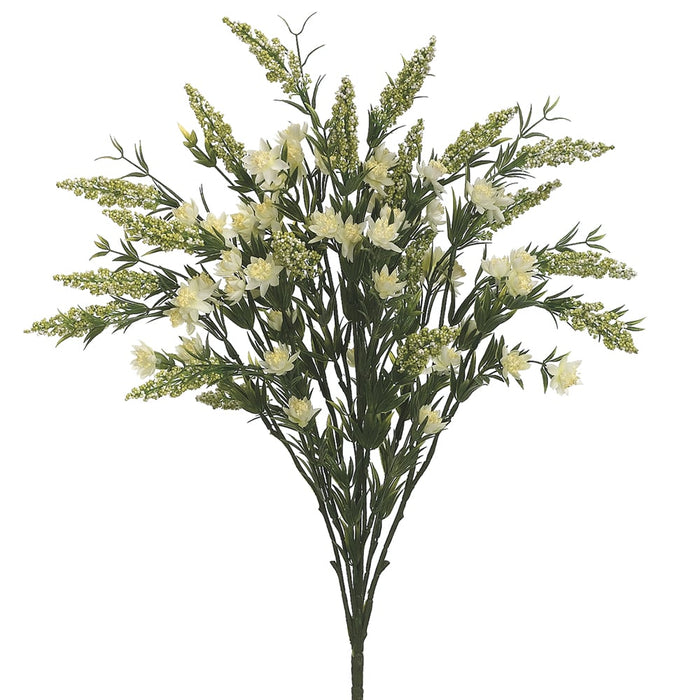 24" Heather & Wild Flower Mixed Silk Flower Bush -White (pack of 12) - FBH197-WH