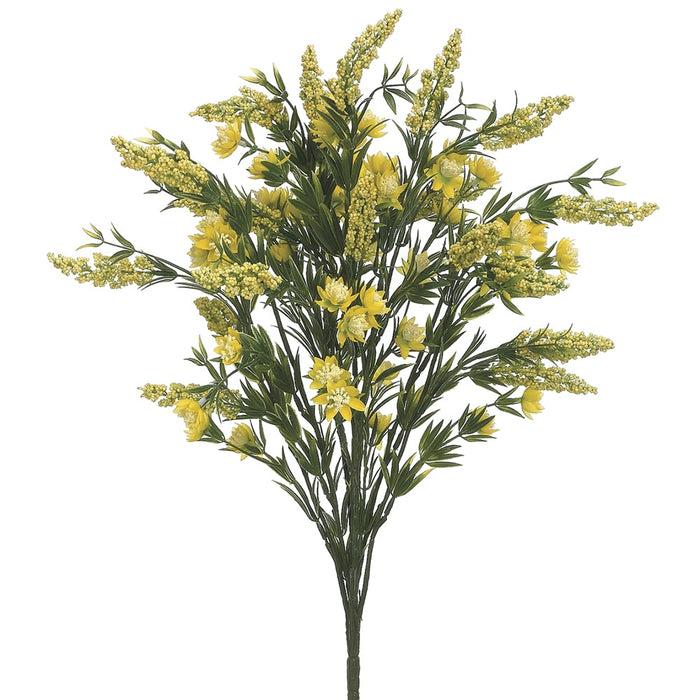 24" Heather & Wild Flower Mixed Silk Flower Bush -Yellow (pack of 12) - FBH197-YE