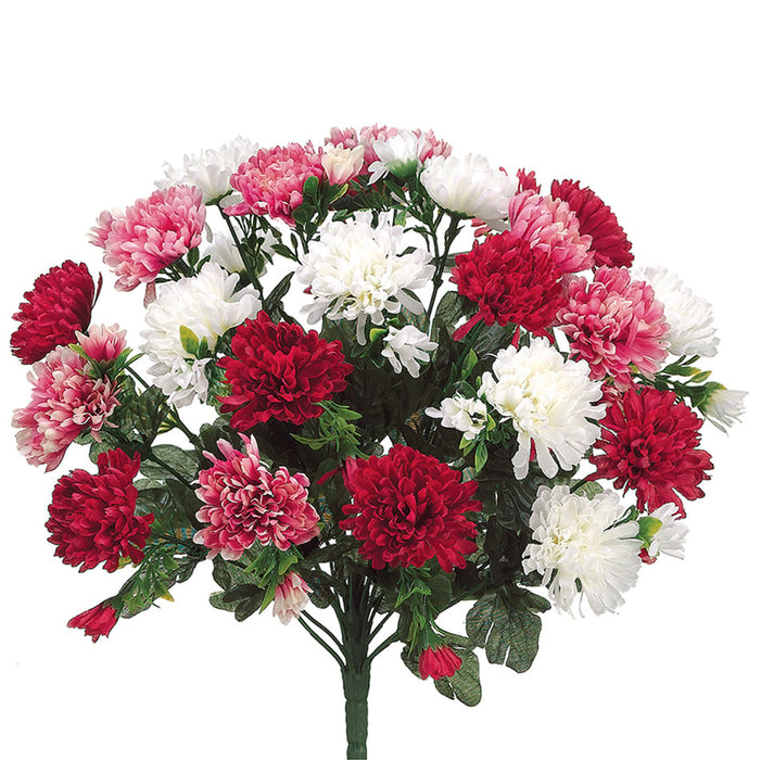 15" Silk Mum Flower Bush -Red/Rose (pack of 12) - FBM514-RE/RO