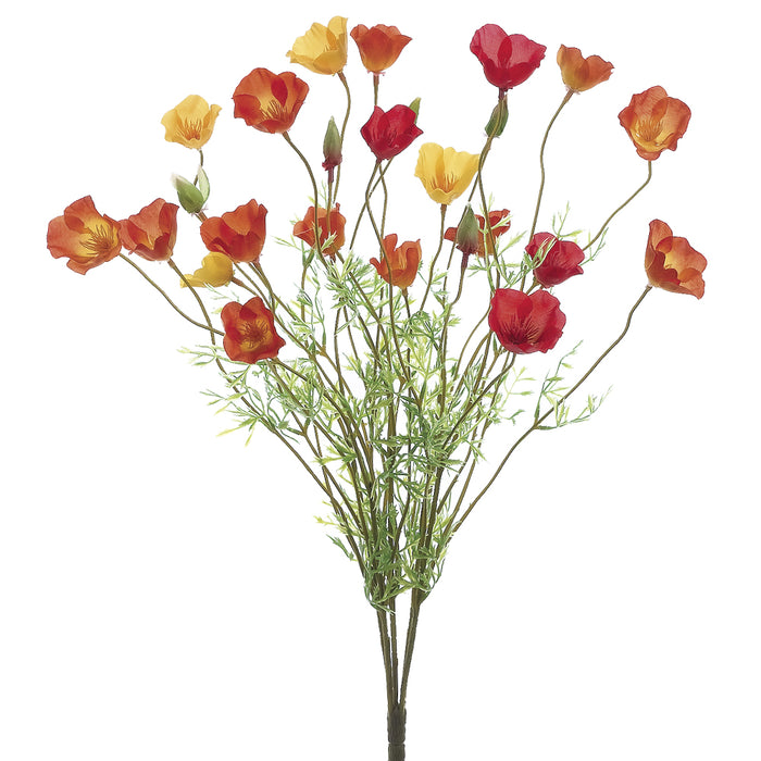 22" Silk Poppy Flower Bush -Orange/Yellow (pack of 12) - FBP383-OR/YE