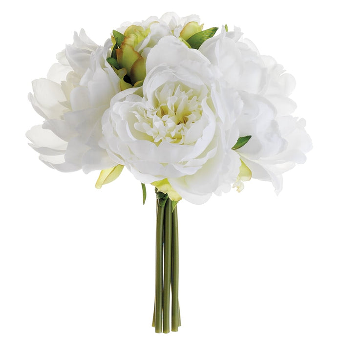 9.5" Peony Silk Flower Bouquet -White (pack of 12) - FBQ315-WH