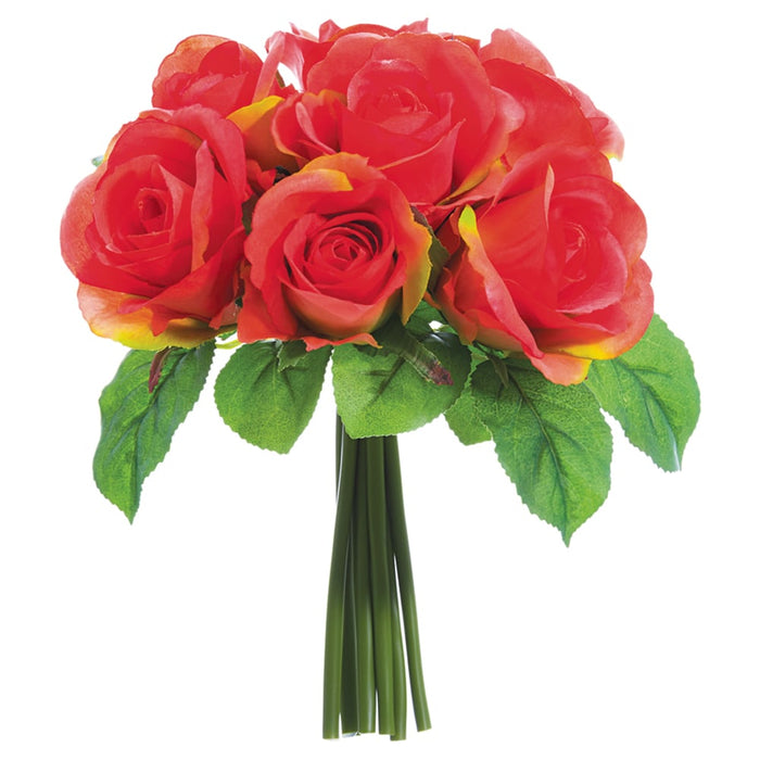 9" Rose Silk Flower Bouquet -Coral (pack of 12) - FBQ562-CO