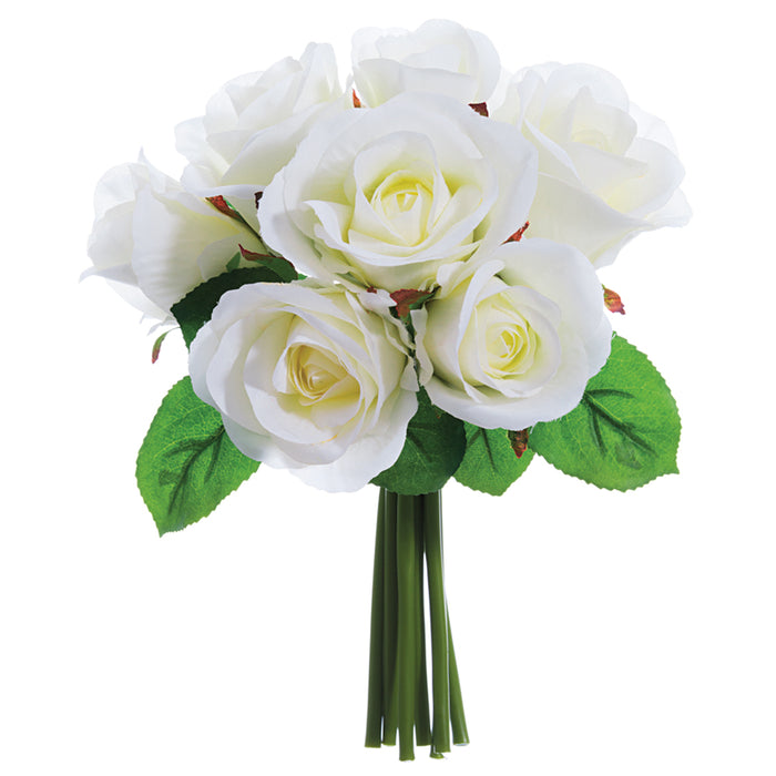 9" Rose Silk Flower Bouquet -Cream/White (pack of 12) - FBQ562-CR/WH