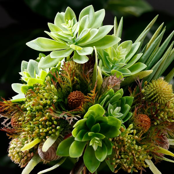 7.5" Protea, Thistle & Sedum Artificial Flower Bouquet -Green/Burgundy (pack of 6) - FBQ645-GR/BU