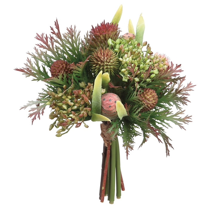 7.5" Protea, Thistle & Sedum Artificial Flower Bouquet -Green/Burgundy (pack of 6) - FBQ645-GR/BU