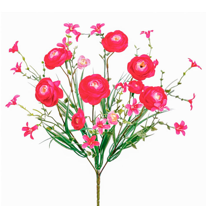 14" Silk Ranunculus Flower Bush -Beauty (pack of 12) - FBR014-BT