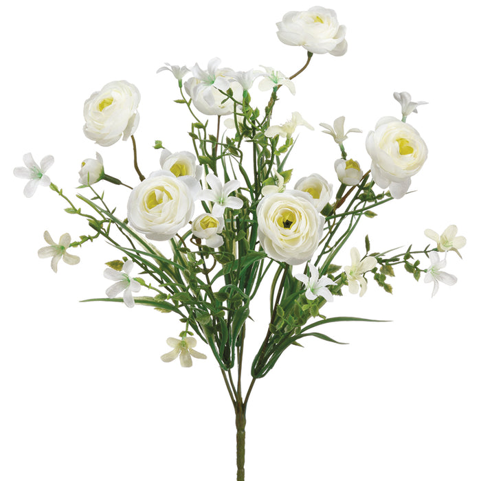 14" Silk Ranunculus Flower Bush -Cream (pack of 12) - FBR014-CR