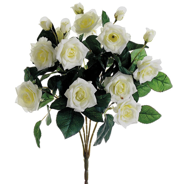 15" Silk Rose Flower Bush -Cream (pack of 12) - FBR103-CR