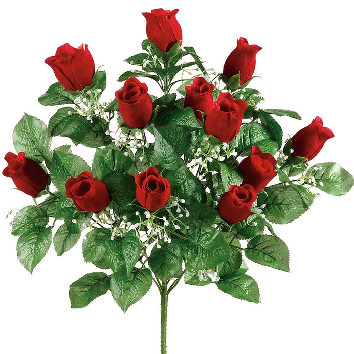 20" Silk Rose Bud Flower Bush -Red (pack of 12) - FBR132-RE