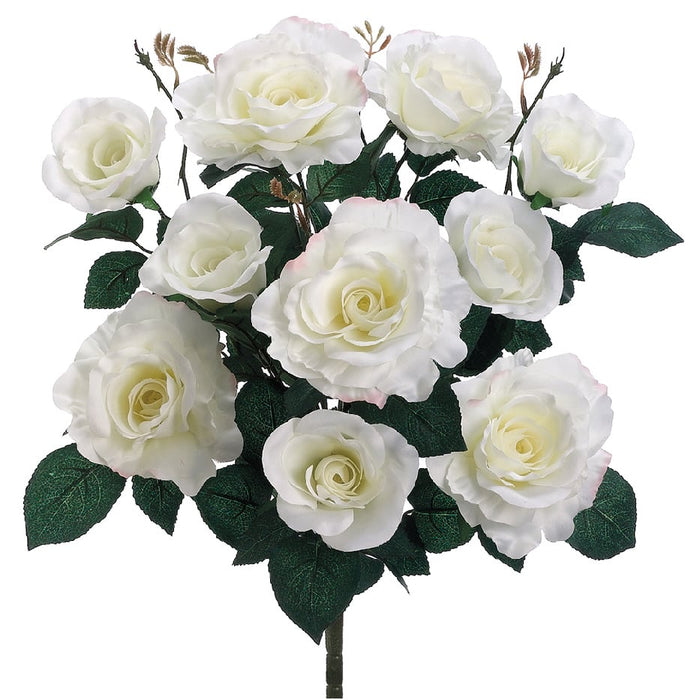 18" Silk Rose Flower Bush -White (pack of 12) - FBR628-WH