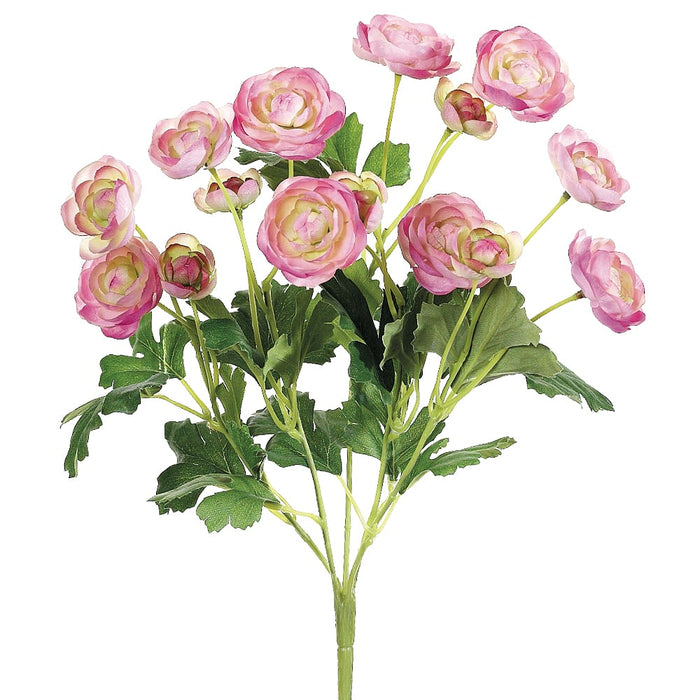 13" Silk Mini Ranunculus Flower Bush -Pink (pack of 12) - FBR995-PK