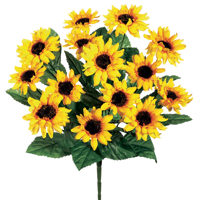 16" Silk Sunflower Flower Bush -Yellow (pack of 12) - FBS193-YE