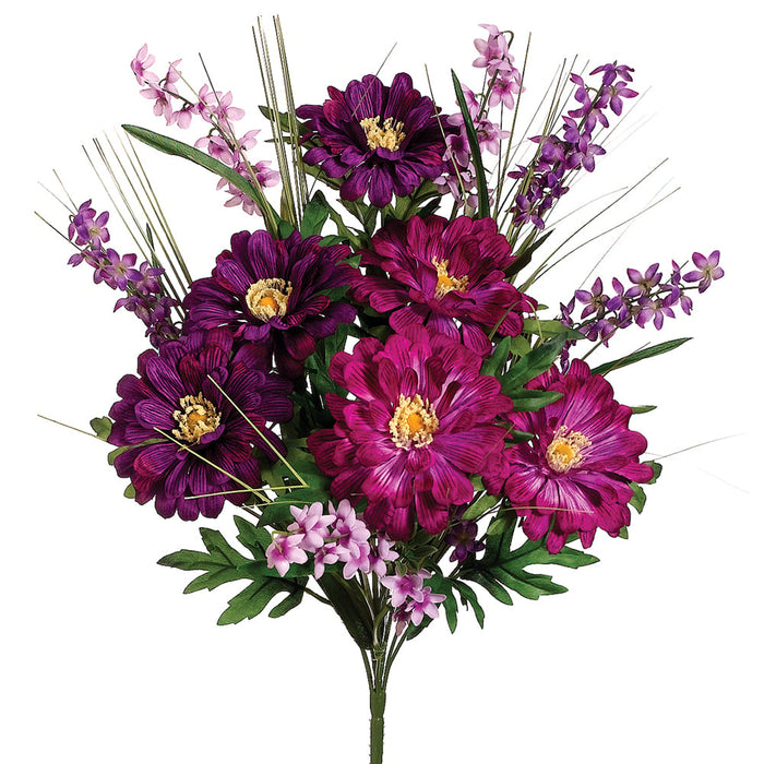 20" Silk Zinnia & Bell Flower Bush -Purple/Orchid (pack of 12) - FBX009-PU/OC