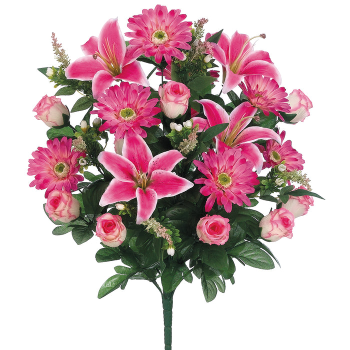 23" Silk Lily, Gerbera Daisy & Rose Flower Bush -Beauty/Pink (pack of 6) - FBX558-BT/PK