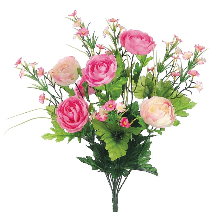 19" Silk Mixed Ranunculus & Mini Daisy Flower Bush -Pink/Cream (pack of 12) - FBX816-PK/CR