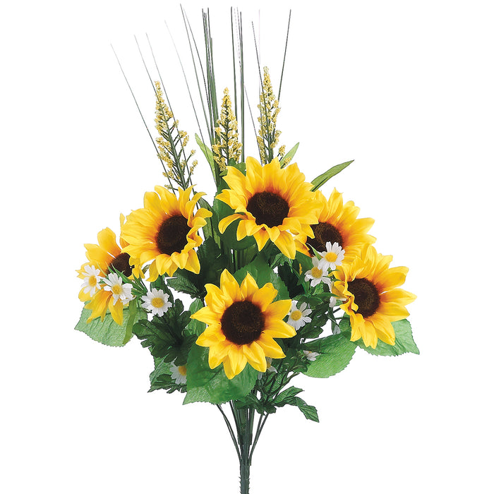 23" Silk Mixed Sunflower & Mini Daisy Flower Bush -Yellow/White (pack of 12) - FBX818-YE/WH