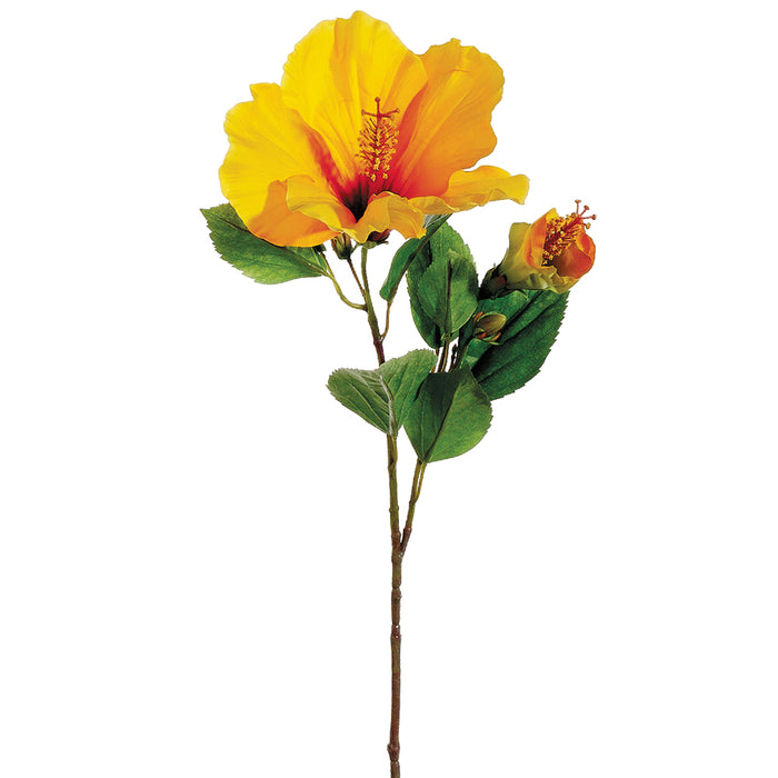 26" Silk Hibiscus Flower Spray -Yellow/Orange (pack of 12) - FSH754-YE/OR