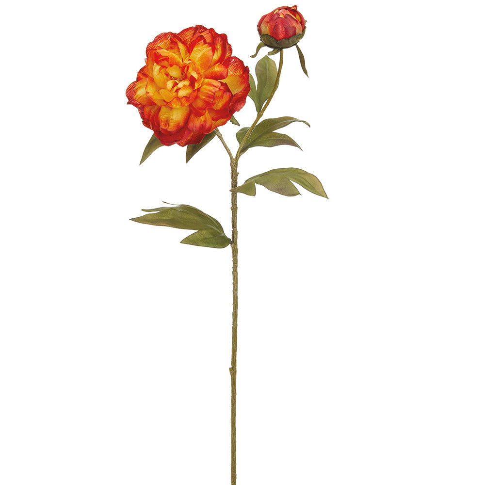26" Silk Peony Flower Stem -Orange (pack of 12) - FSP145-OR
