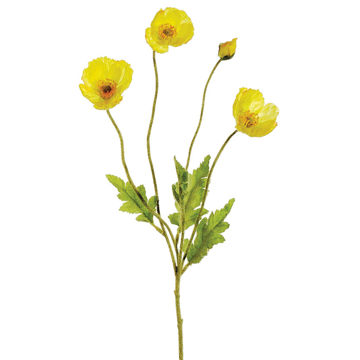 23.5" Silk Poppy Flower Spray -Yellow (pack of 12) - FSP304-YE
