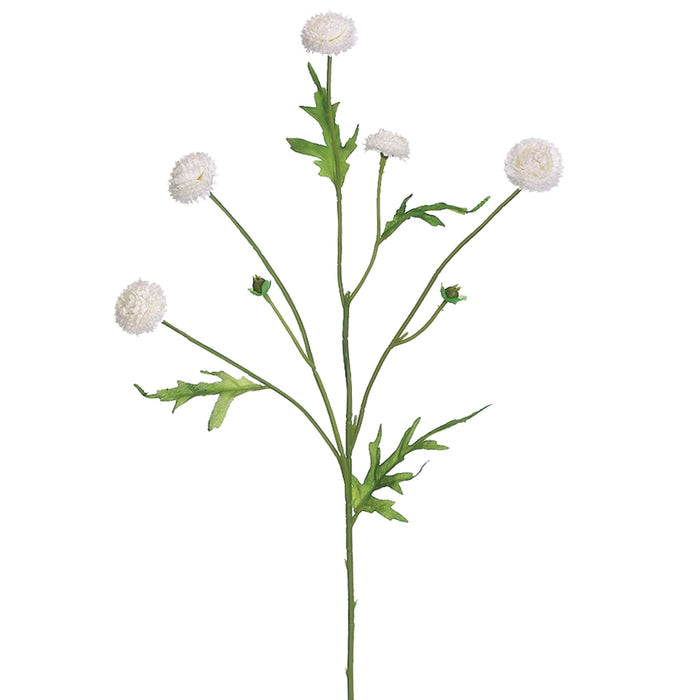 23.5" Wild Pompom Silk Flower Stem -White (pack of 24) - FSP503-WH