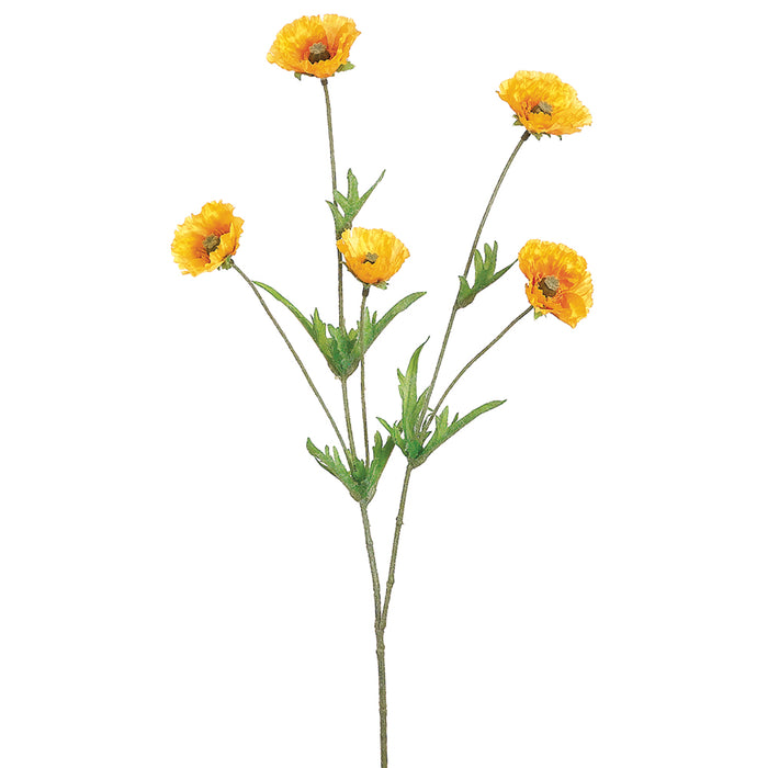 26" Silk Meadow Poppy Flower Spray -Yellow (pack of 12) - FSP748-YE
