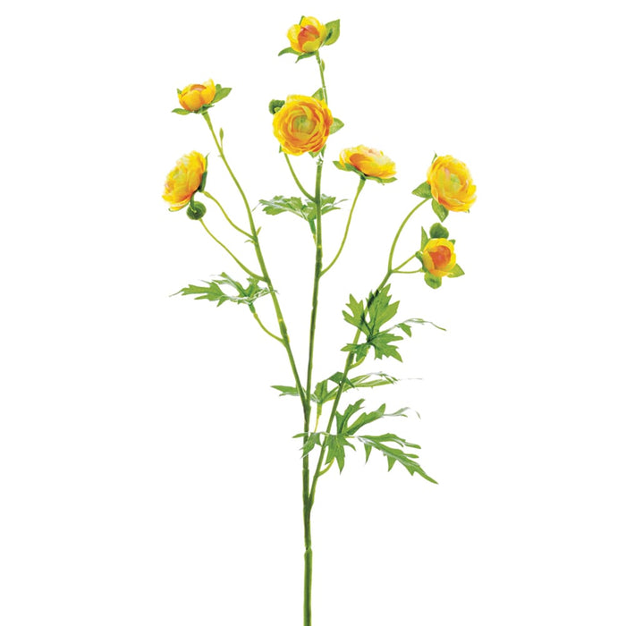 22" Silk Mini Ranunculus Flower Spray -Yellow (pack of 12) - FSR322-YE