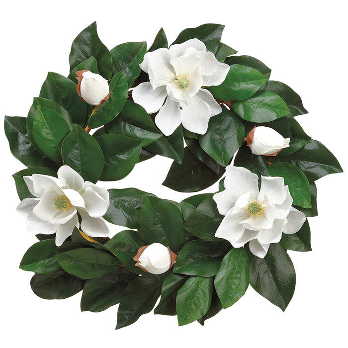 22" Silk Magnolia Flower Hanging Wreath -Cream (pack of 2) - FWM365-CR