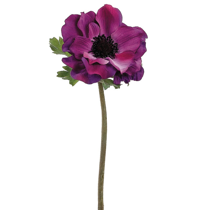15" Silk Anemone Flower Spray -Eggplant (pack of 12) - GTA012-EG