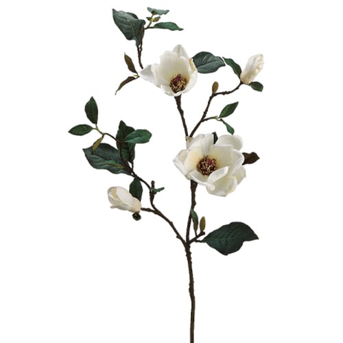 35" Silk Magnolia Flower Spray -Cream/White (pack of 6) - GTM001-CR/WH