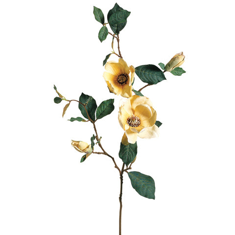 35" Silk Magnolia Flower Spray -Yellow (pack of 6) - GTM001-YE