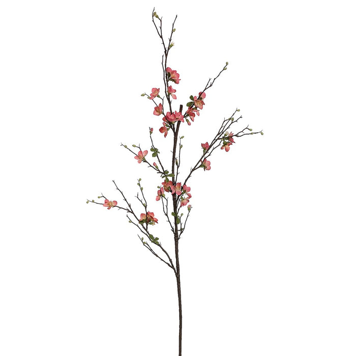 57" Handwrapped Silk Quince Blossom Flower Branch Spray -Salmon (pack of 12) - HSB253-SA