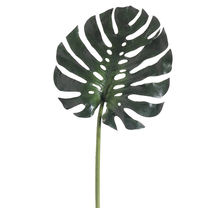 16" Silk Medium Monstera Leaf Stem -Green (pack of 12) - HSL451-GR