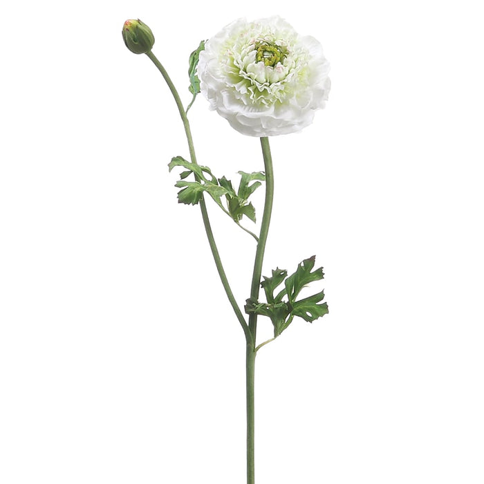 21" Handwrapped Silk Ranunculus Flower Spray -Cream/Green (pack of 12) - HSR608-CR/GR