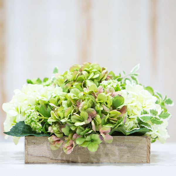 11" Hydrangea & Snowball Silk Flower Arrangement -Green/Cream - LFR369-GR/CR