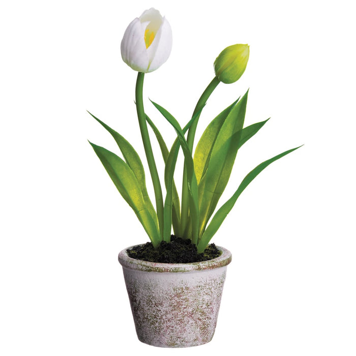 9" Tulip Silk Flower Arrangement -White (pack of 12) - LFT536-WH