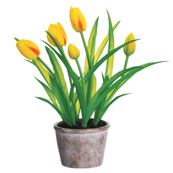 13" Tulip Silk Flower Arrangement -Yellow (pack of 12) - LFT537-YE