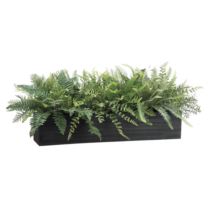 16" Mixed Fern Silk Plant w/Wood Box -Green - LQF174-GR