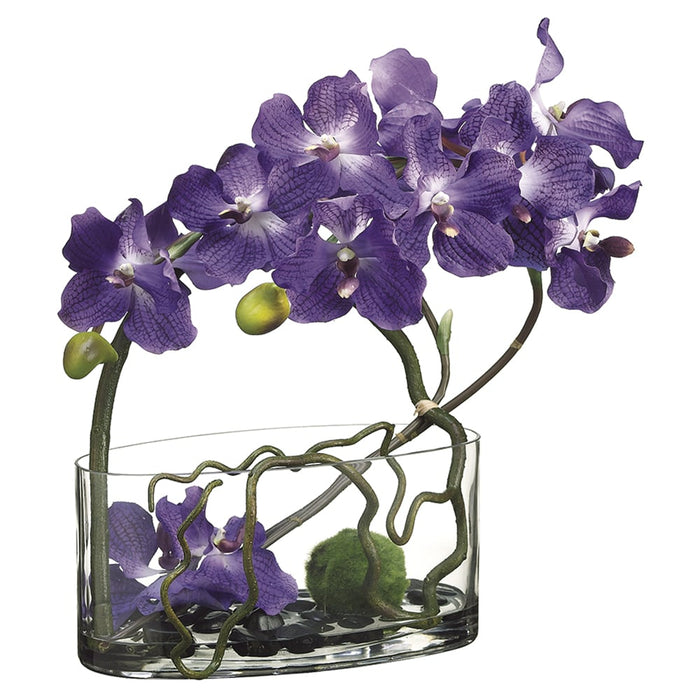 18"Hx14"W Vanda Orchid, Twig & Moss Ball Silk Flower Arrangement -Purple - WF1147-PU