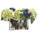 13"Hx21"W Hydrangea, Cornflower & Sedum Silk Flower Arrangement -Green/Blue - WF9008-GR/BL