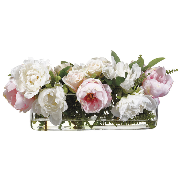 12"Hx20"W Peony & Rose Silk Flower Arrangement -Pink/White - WF9142-PK/WH
