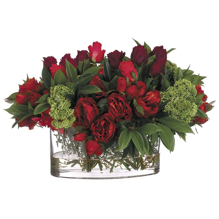 17"Hx21"W Rose & Dahlia Silk Flower Arrangement -Red/Green - WF9151-RE/GR