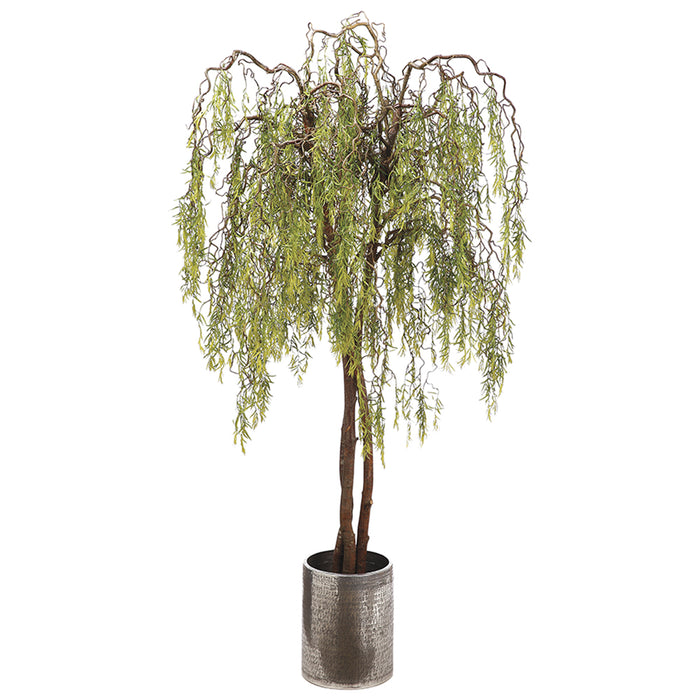 8' Weeping Willow Silk Tree w/Aluminum Planter -Green - WT4971-GR