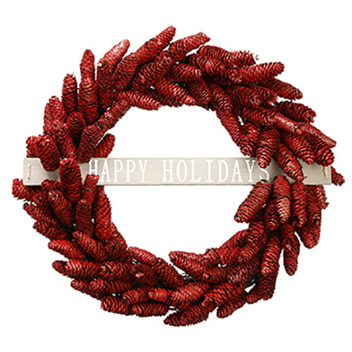 22" Pinecone Happy Holidays Artificial Hanging Wreath -Red (pack of 2) - XDW237-RE