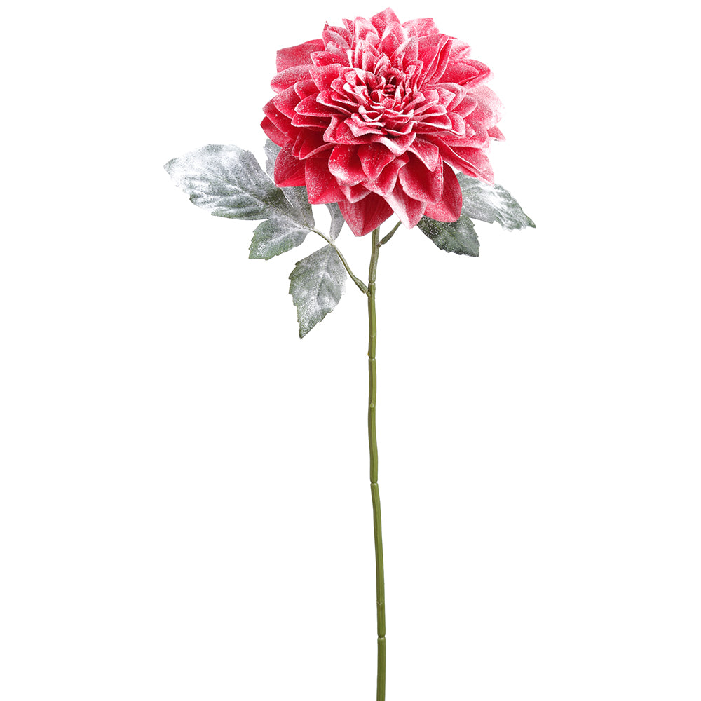 21.5" Snowed Silk Dahlia Flower Stem -Red (pack of 12) - XFS097-RE