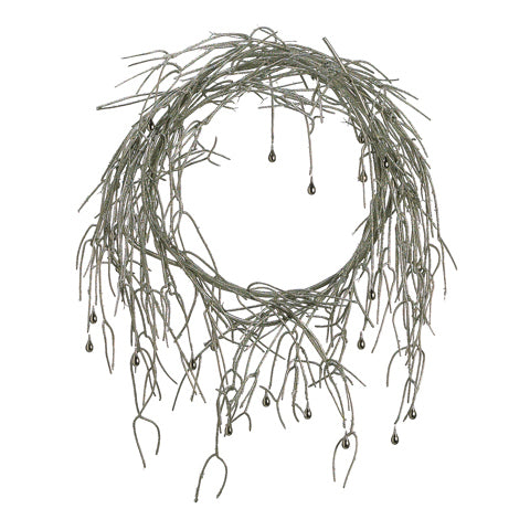 24" Artificial Glittered Pencil Cactus Hanging Wreath w/Beads -Silver (pack of 2) - XIG524-SI