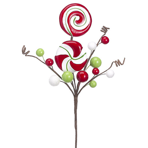 15" Candy & Berry Artificial Stem Pick -Red/Green (pack of 24) - XK2874-RE/GR
