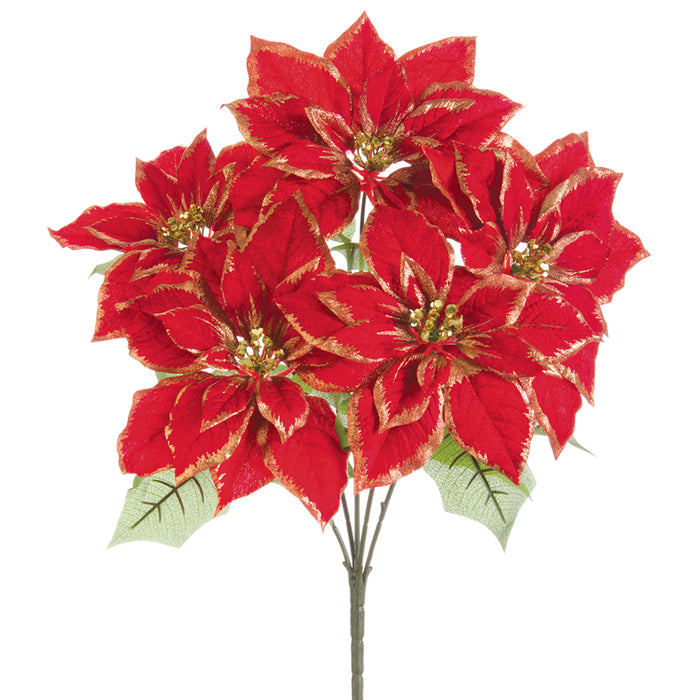 19.5" Metallic Poinsettia Artificial Flower Bush -Red/Gold (pack of 6) - XPB115-RE/GO